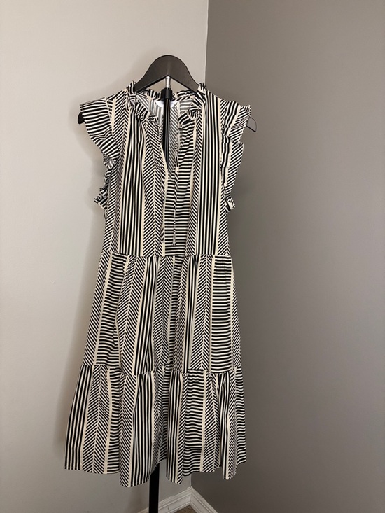 Time and Tru Dresses & Skirts - Time and Tru Black and White Striped Ruffle Sleeve Midi Dress